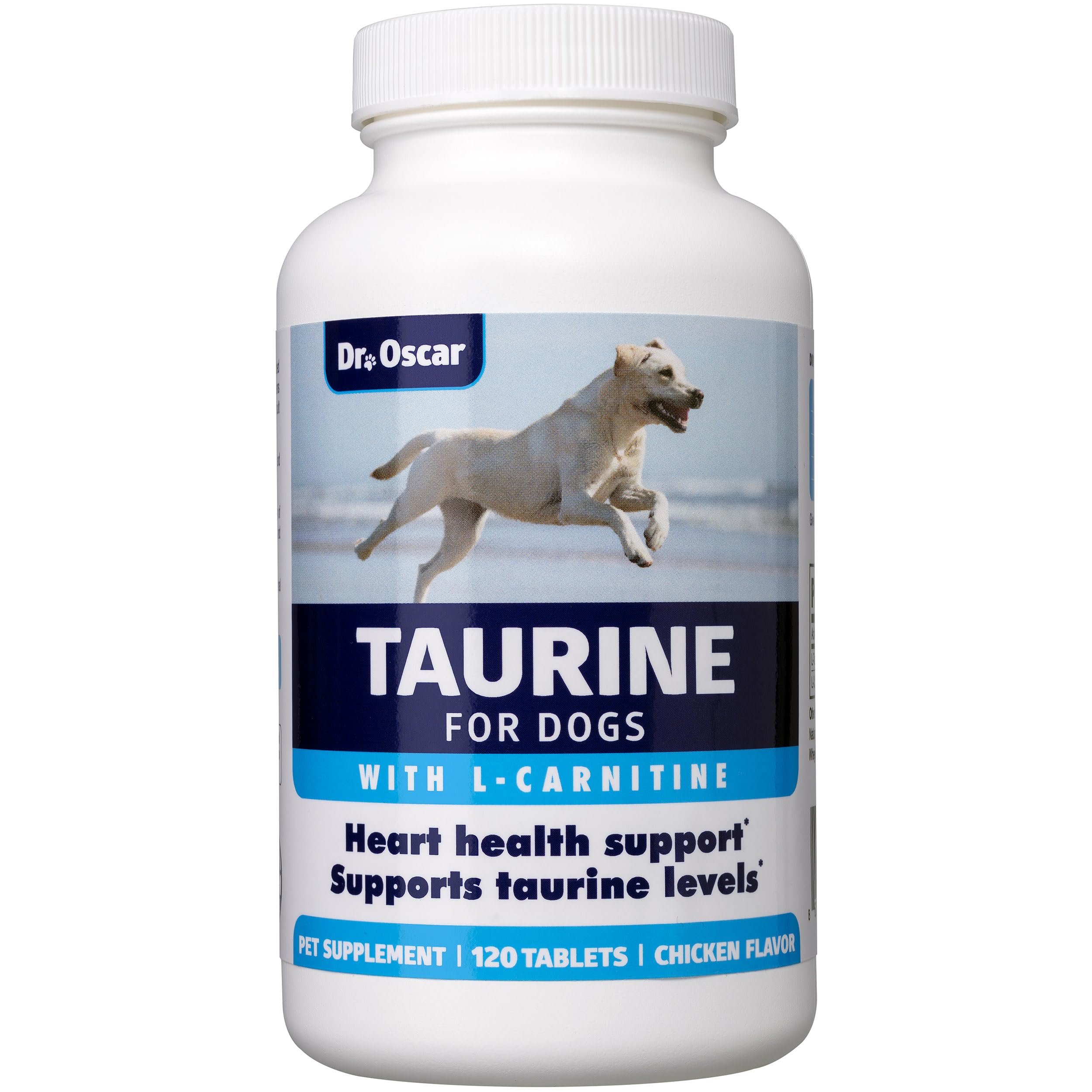 Dr. Oscar Taurine dog supplement bottle showcasing heart health support
