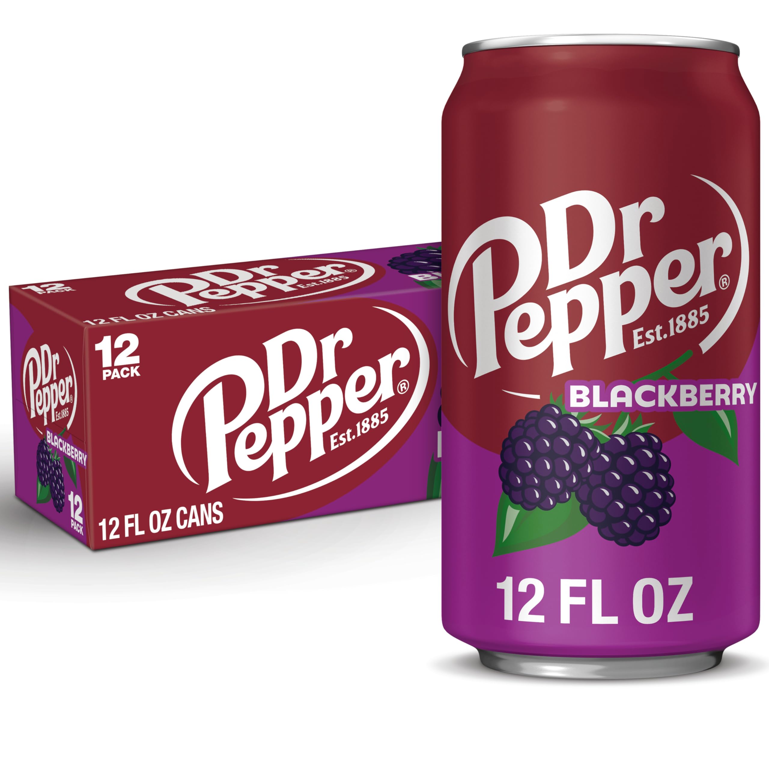 Dr Pepper Blackberry 12oz can with bold flavor, ideal for on-the-go refreshment.