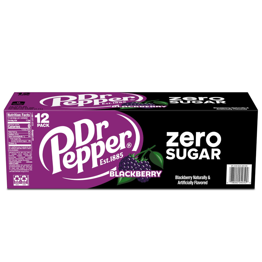 Dr Pepper Blackberry Zero Sugar 12oz can near a cooler for outdoor adventures.