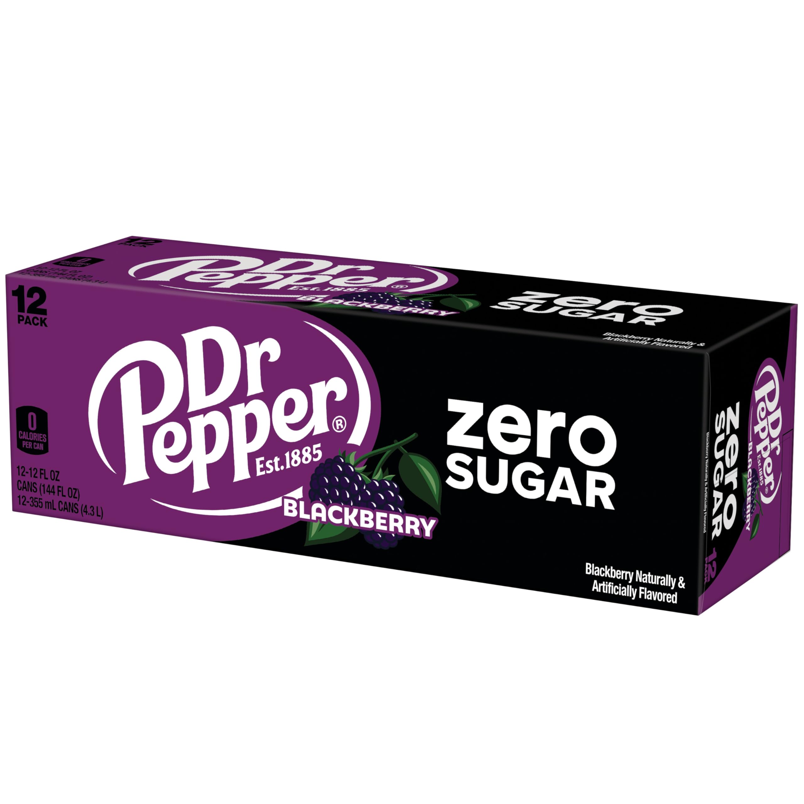 Dr Pepper Blackberry Zero Sugar 12oz can beside party snacks hints at a casual gathering option.