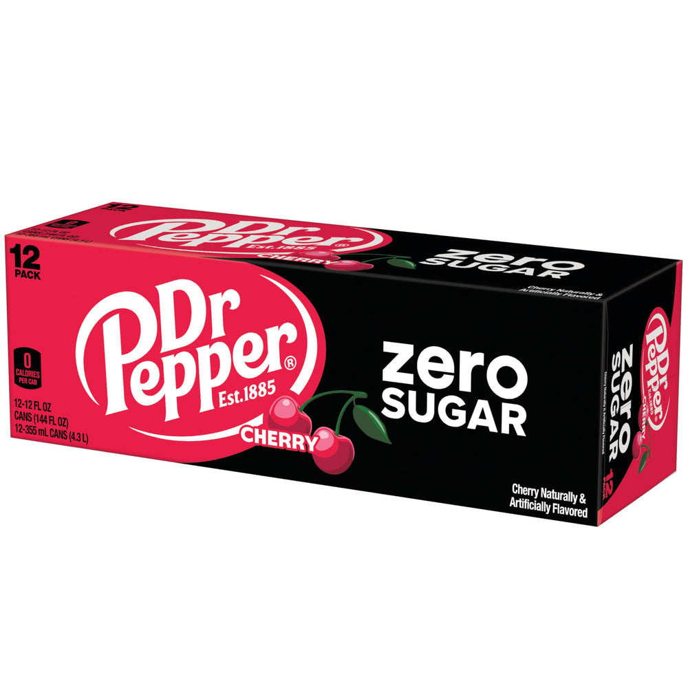 Dr Pepper Cherry Zero Sugar glass with can—refreshing sip during games.