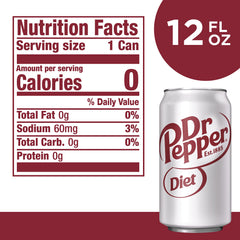Diet Dr Pepper can front showcasing convenient 12-pack design.