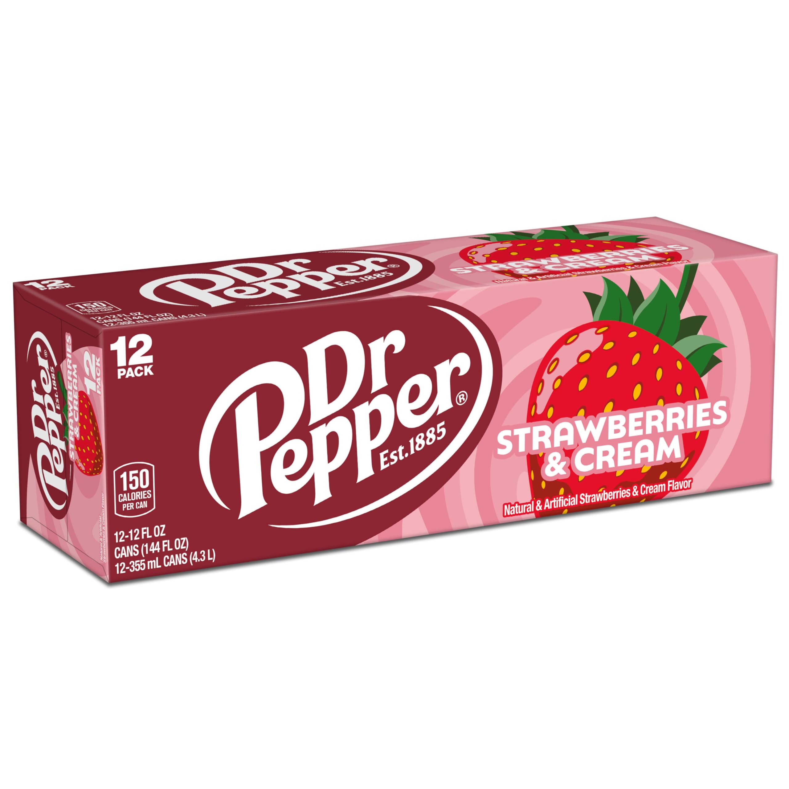 Dr Pepper Strawberries and Cream beside a pizza, a tasty pairing idea.