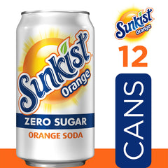 Dr Pepper Sunkist Zero Sugar orange soda can side label, familiar taste with zero calories.