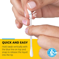 Blue line indicator on Dr. Piercing Aftercare Swabs shows snap-and-use action