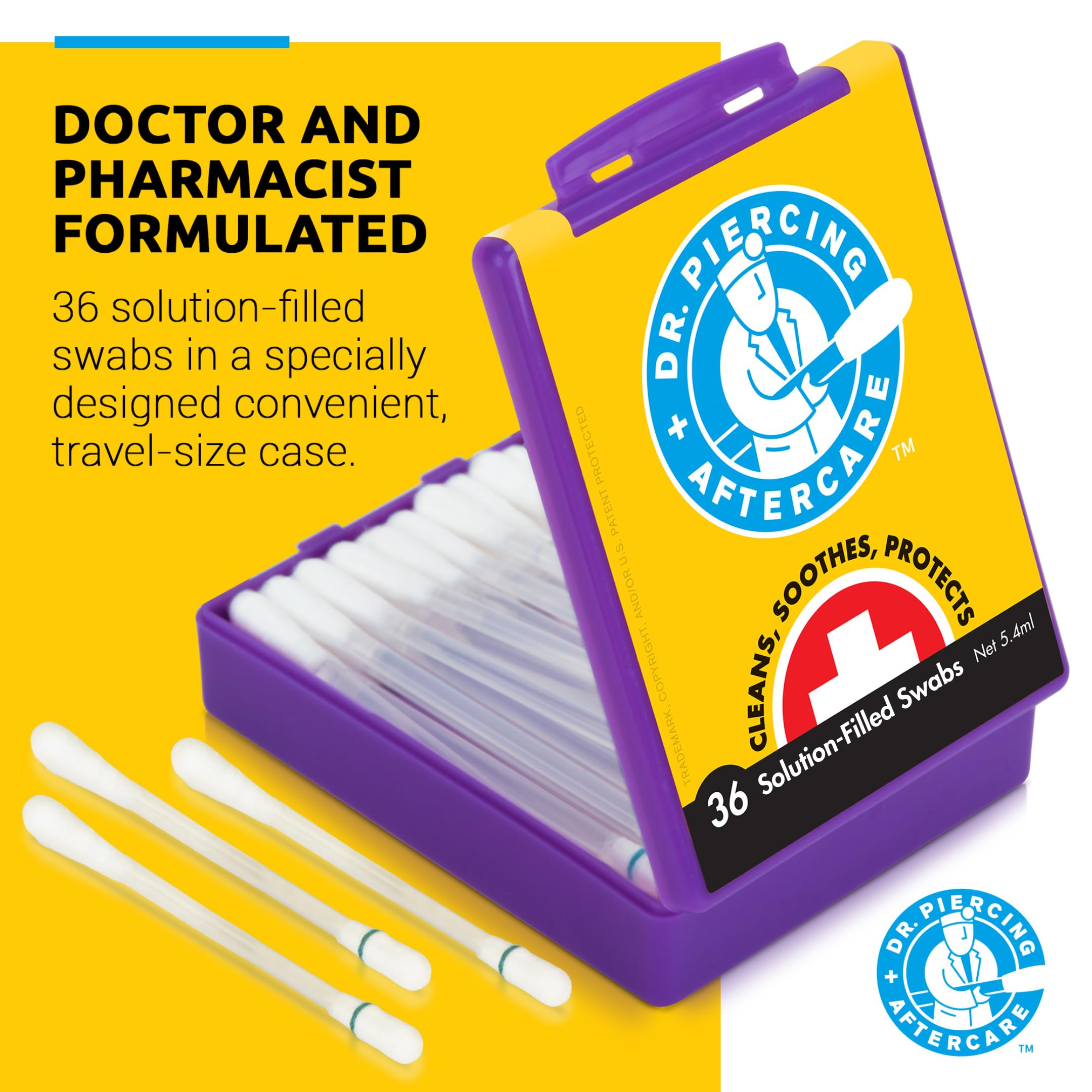 No-rinse saline solution in Dr. Piercing Aftercare Swabs for convenient care