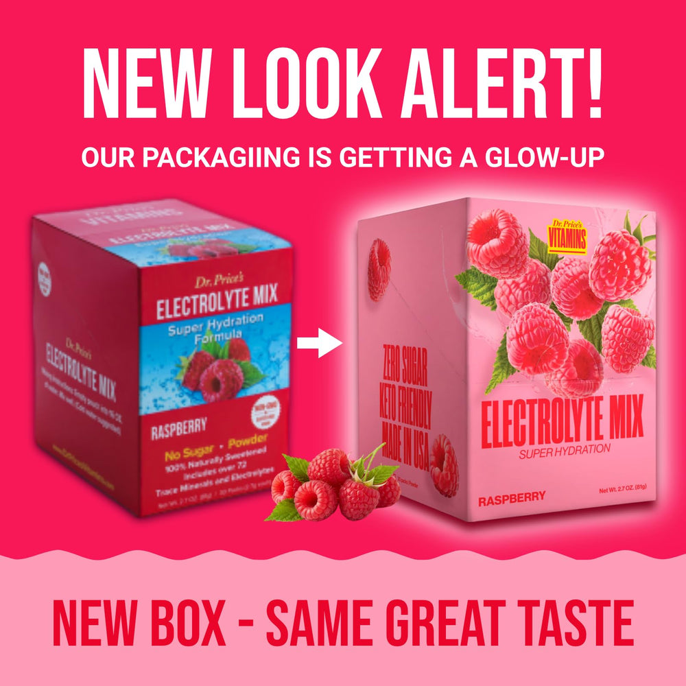 Back view of Dr. Price's Raspberry packets highlighting sugar-free formula