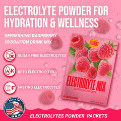 Pouring Raspberry electrolytes into water for quick hydration