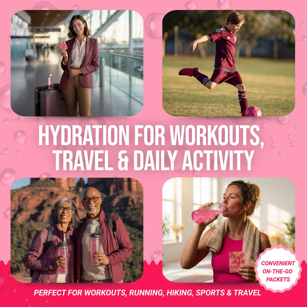 Travel-friendly Raspberry electrolytes packets for workouts