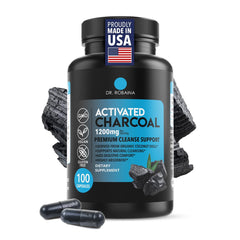Dr. Robaina activated charcoal capsules bottle for easy digestion support