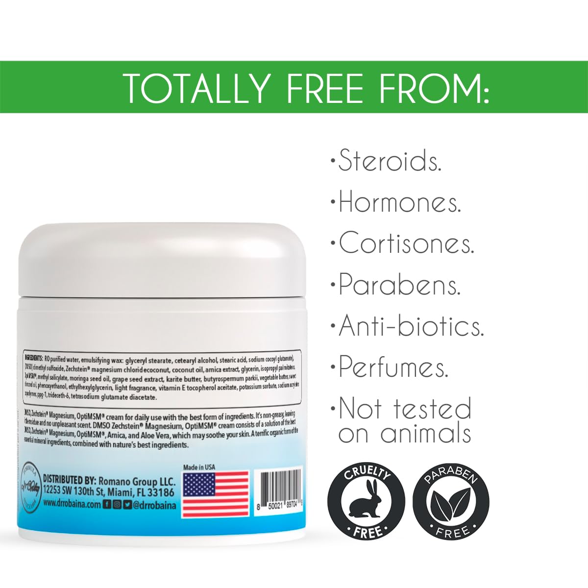 Dr. Robaina DMSO Cream label closeup highlighting ingredients and purity
