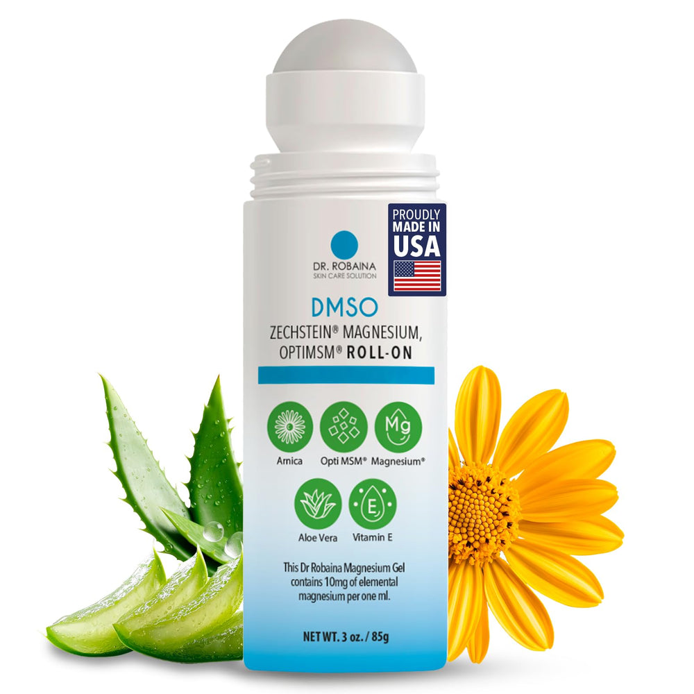 Dr. Robaina DMSO Roll-On bottle close-up for convenient topical application.