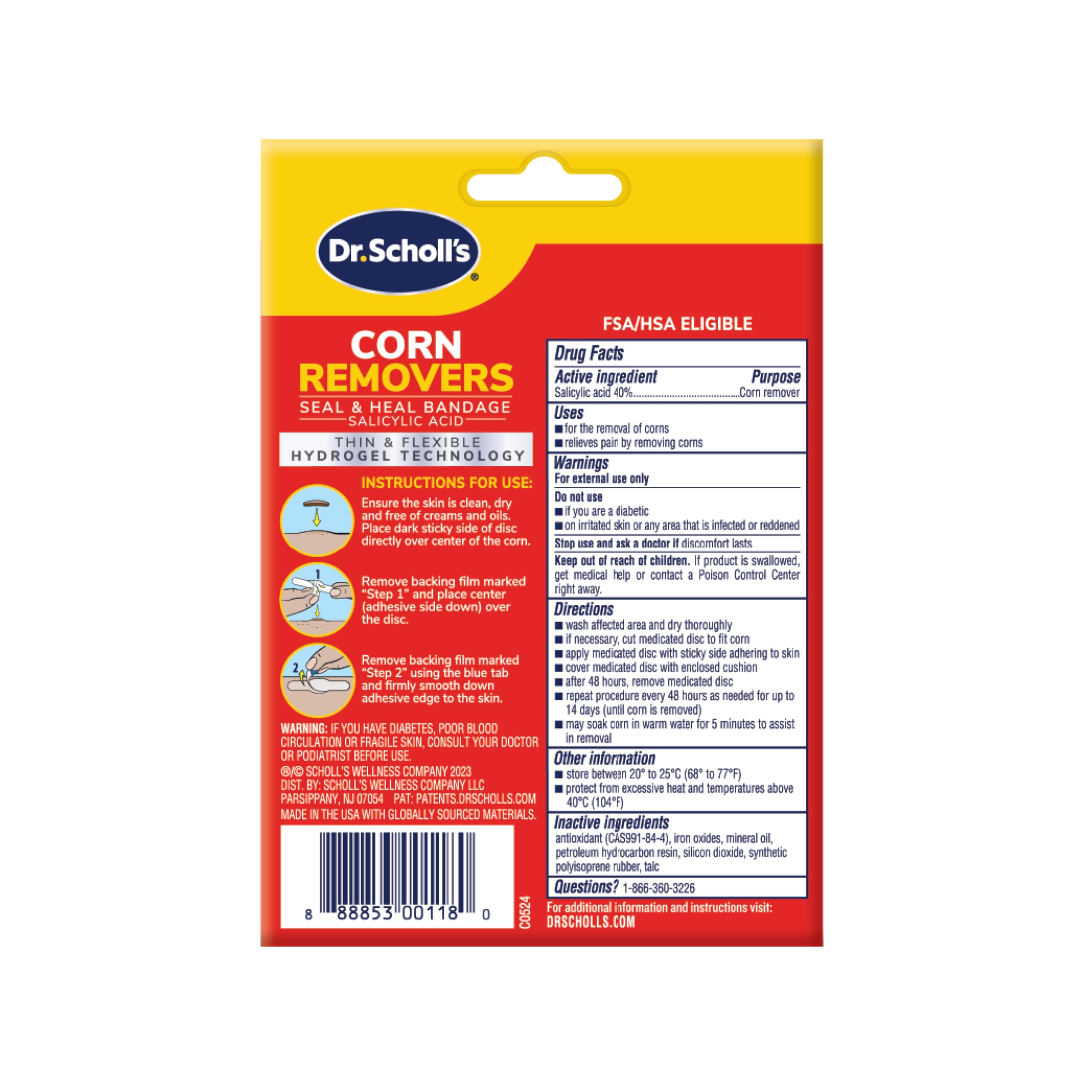 On-foot closeup of Dr. Scholl's Corn Removers showing discreet protection