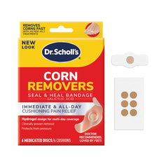 Dr. Scholl's Corn Removers packaging showing the hydrogel bandage for discreet corn removal