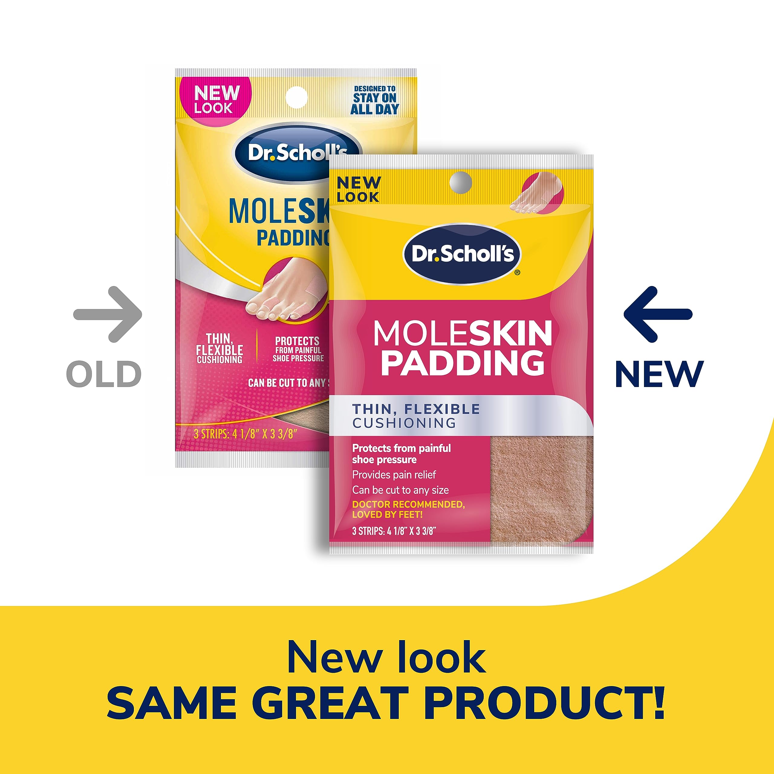 Moleskin strip reduces friction on toes in tighter footwear for everyday wear.