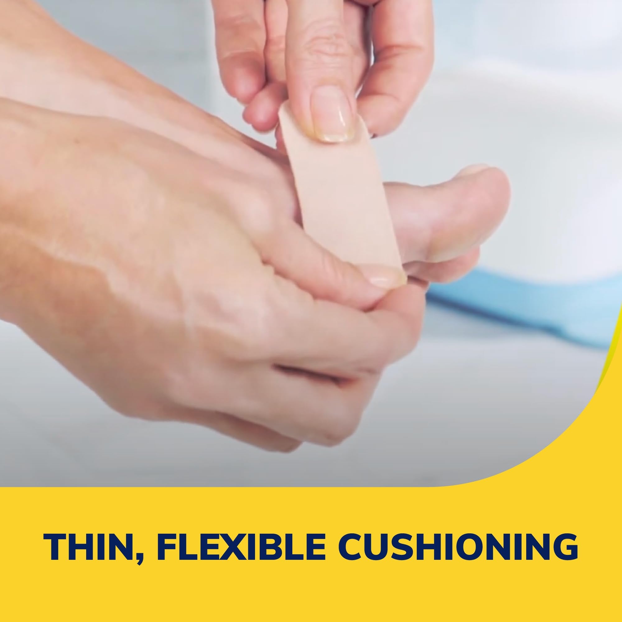 Dr. Scholl's padding strip adapts to irregular foot areas for enhanced comfort.
