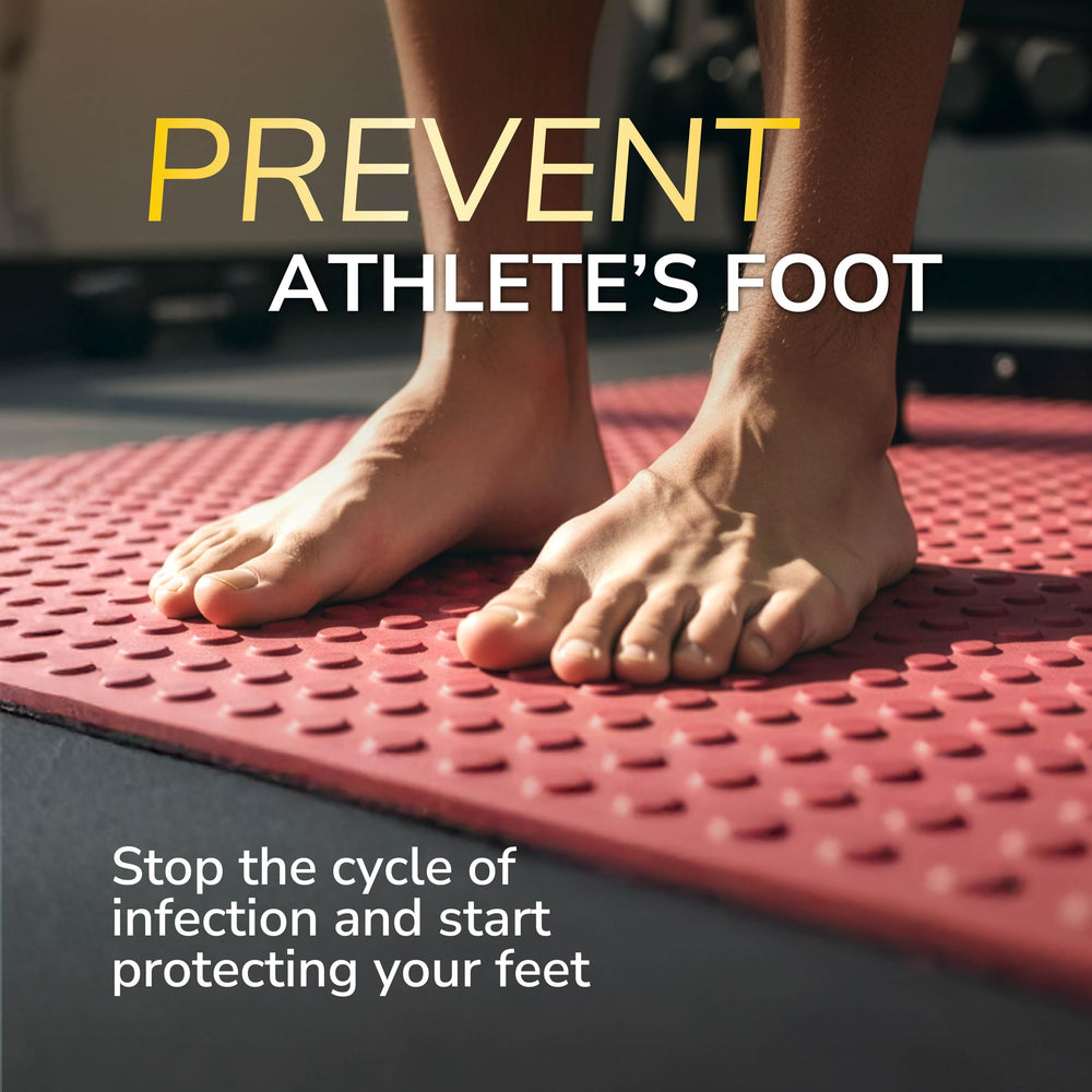 Hands sprinkling Odor-X powder on feet for odor control.