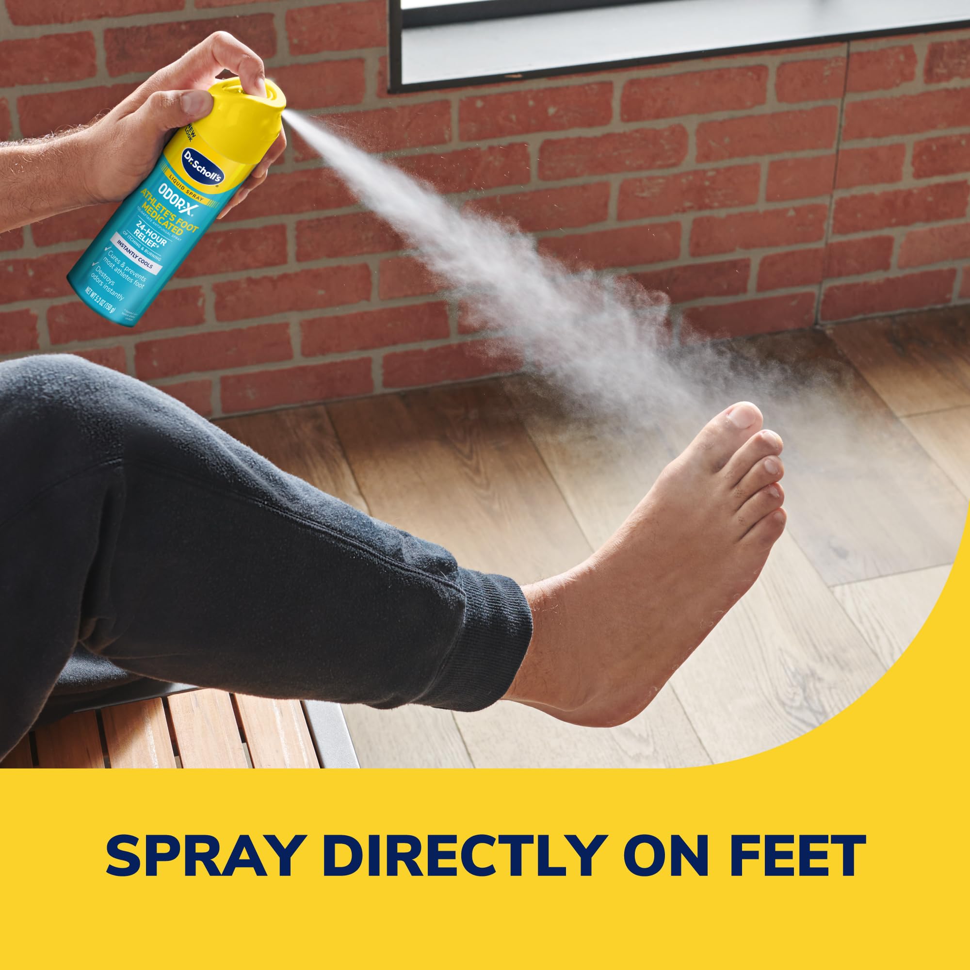 Close-up of the Odor-X spray nozzle for targeted foot care.