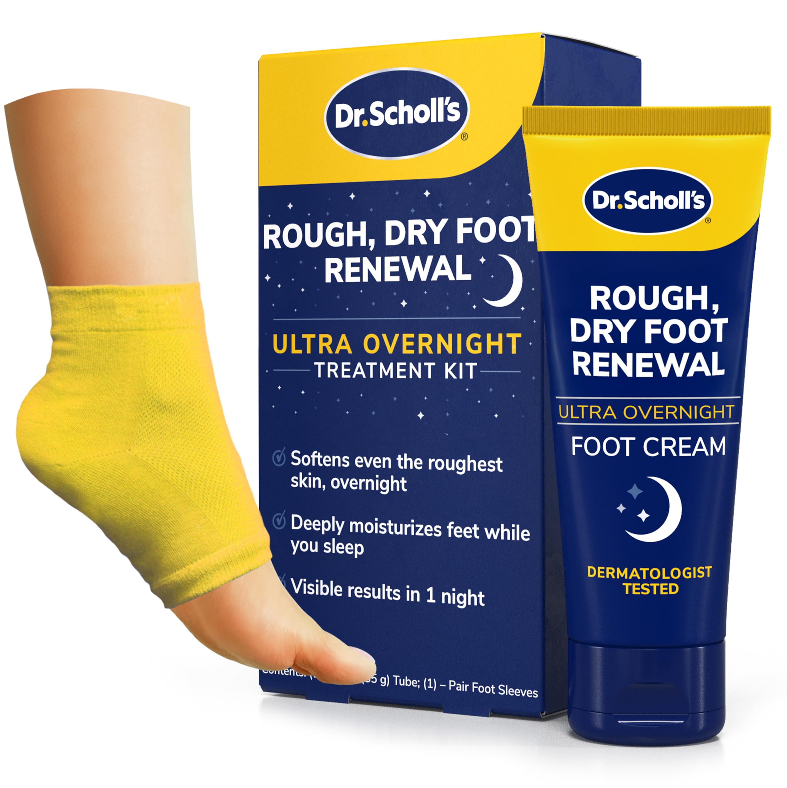 Dr. Scholl's Overnight Renewal Cream jar delivers deep hydration overnight.