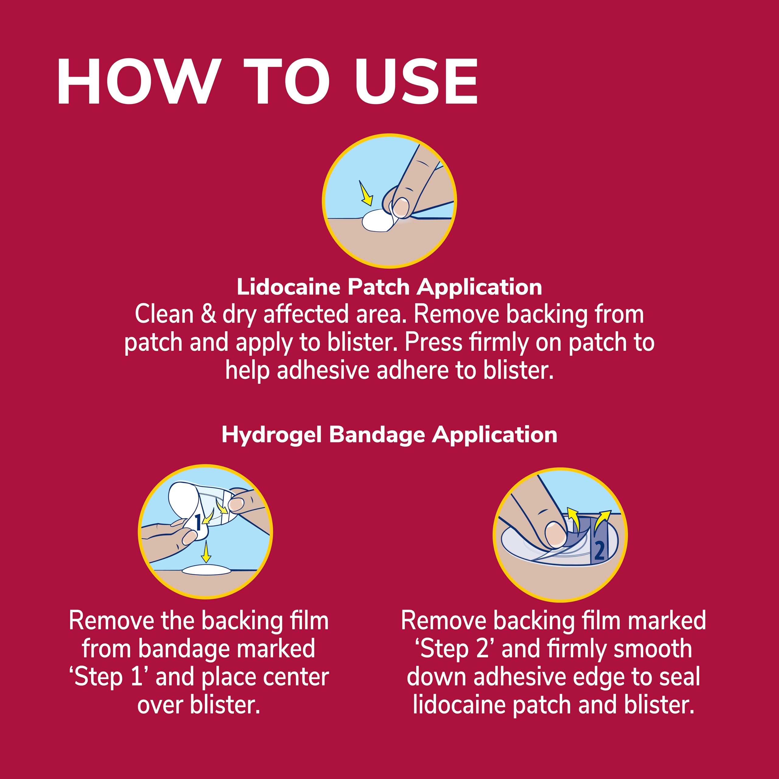 Patches applied to foot blister showing relief on skin.