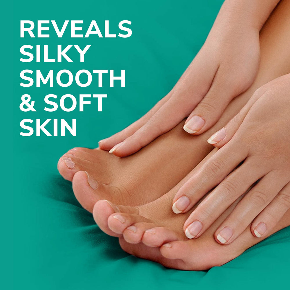 Dr. Scholl's foot peel mask application with socks demonstrates easy at-home treatment.