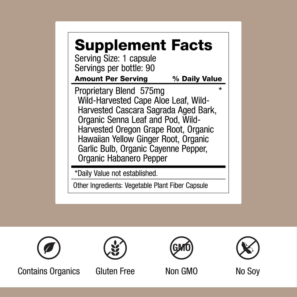 Close-up of Dr. Schulze's Intestinal Formula #1 capsules for gentle bowel movement support.
