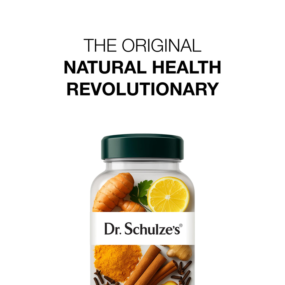 Lifestyle scene featuring Dr. Schulze's Intestinal Formula #1 for daily wellness.