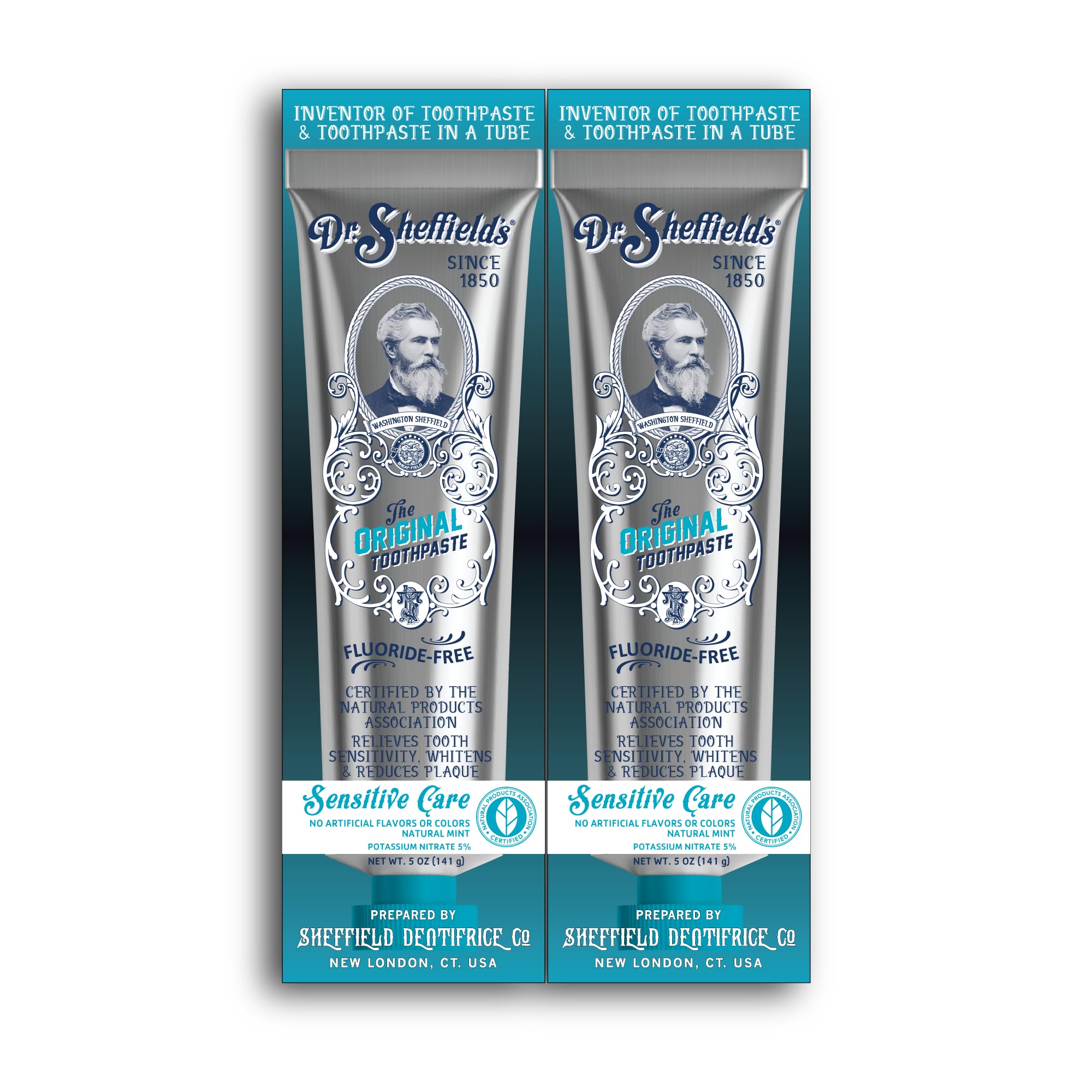Dr. Sheffield's certified natural toothpaste sensitive 2-pack front view for gentle daily care.