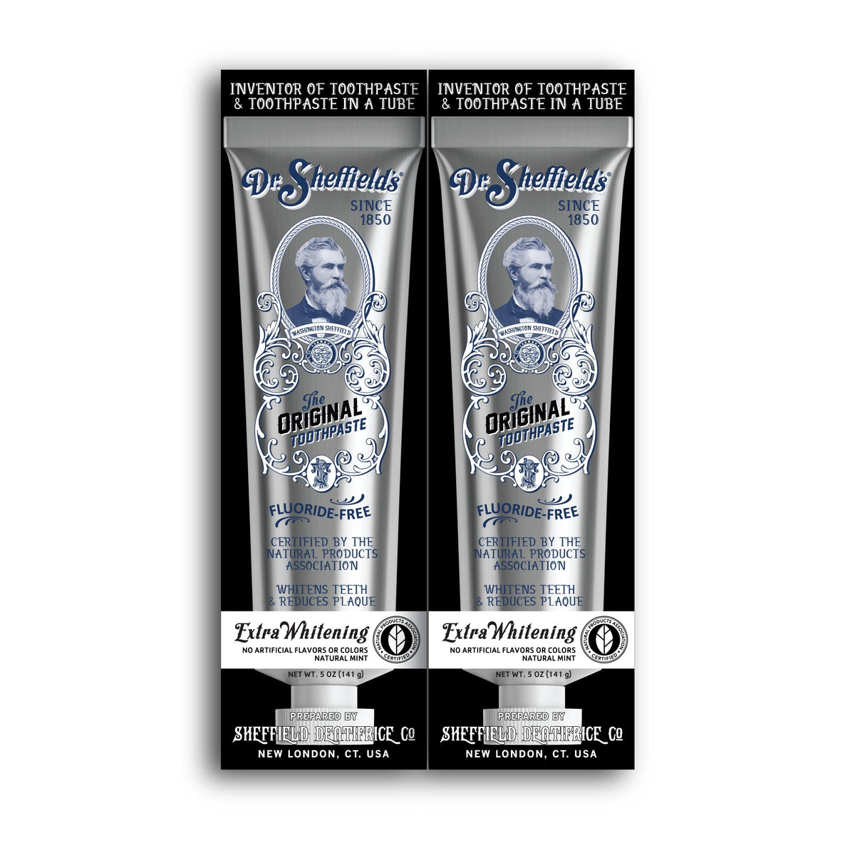 Dr. Sheffield's Extra-Whitening toothpaste tube front for daily brushing