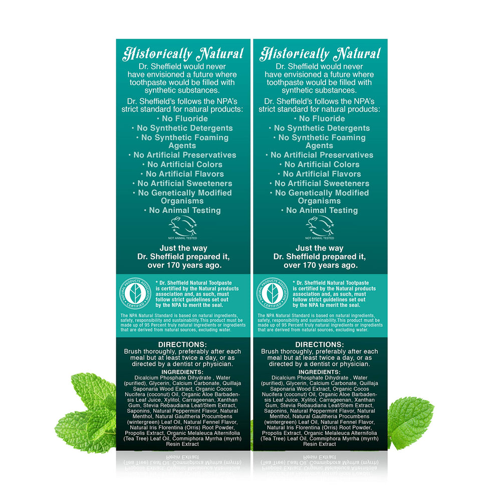 Dr. Sheffield’s Wintergreen toothpaste two-pack emphasizes fluoride-free, great-tasting daily care.