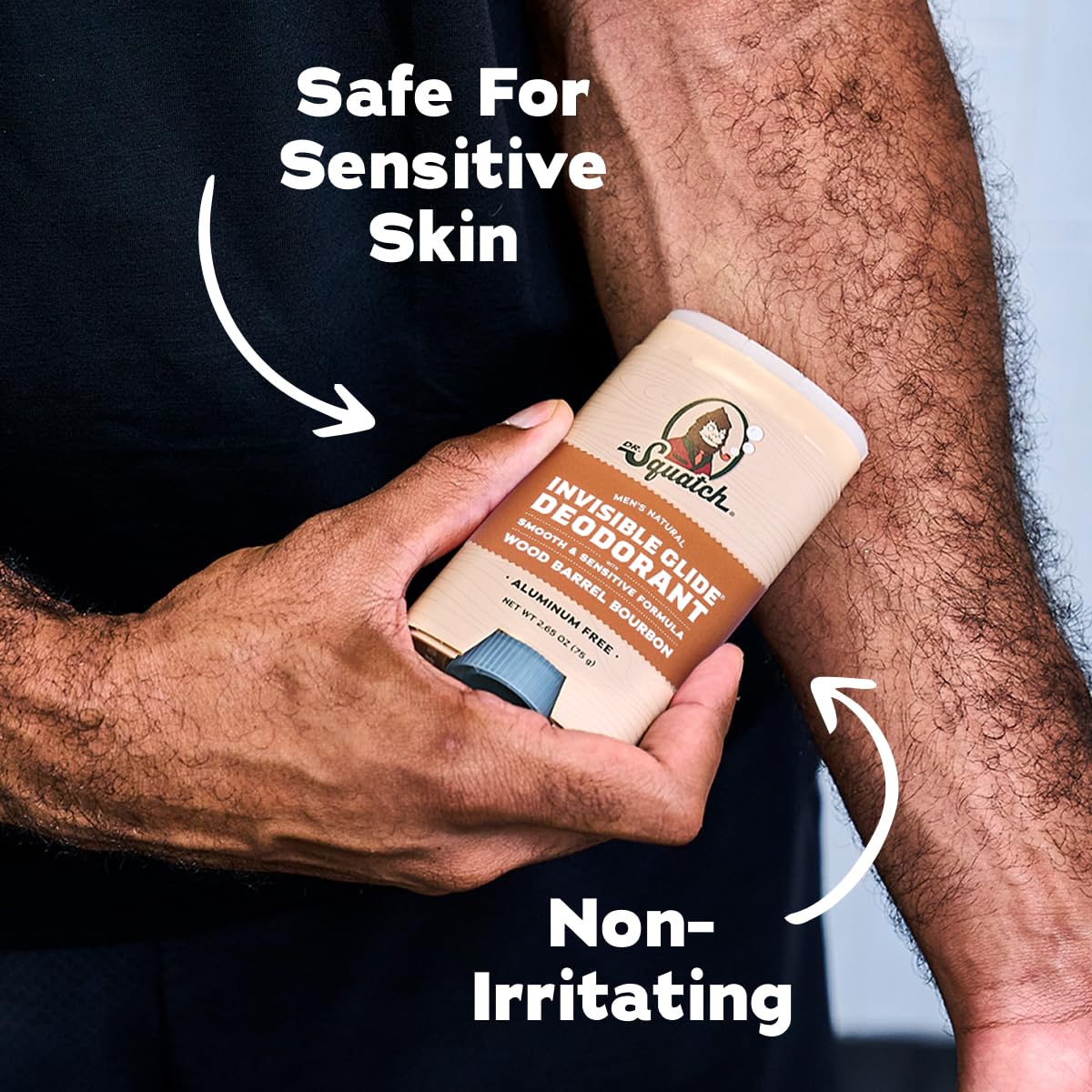 Dr. Squatch aluminum-free formula supports sensitive skin comfort.