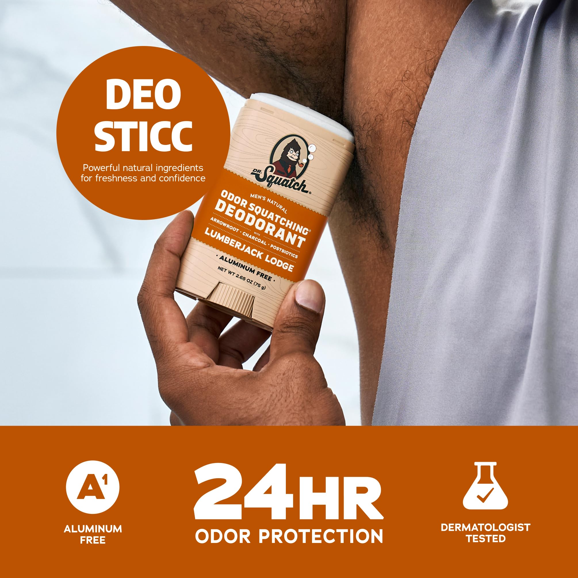 Dr. Squatch aluminum-free label highlights skin-friendly formula.