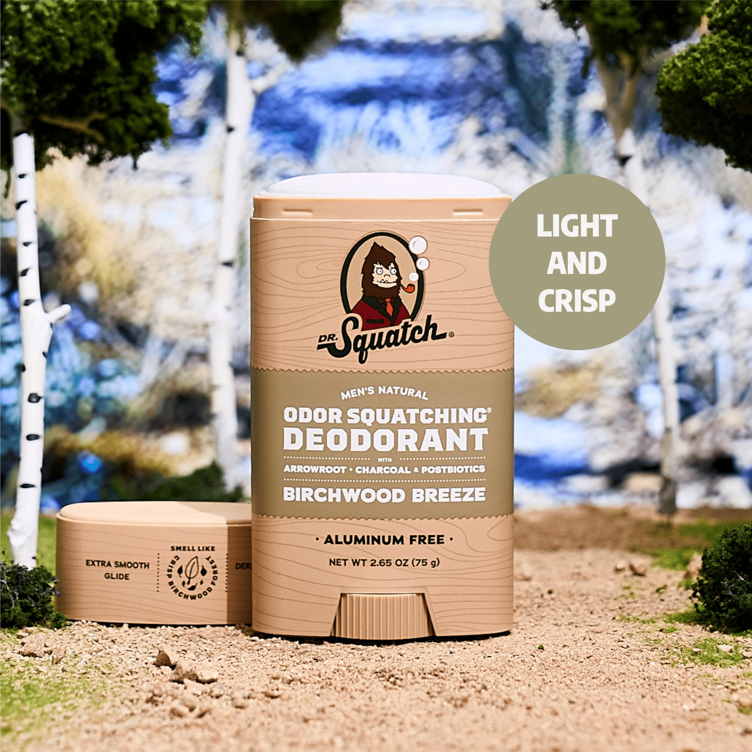 Apply Dr. Squatch Birchwood Breeze deodorant with a smooth swipe-on feel.