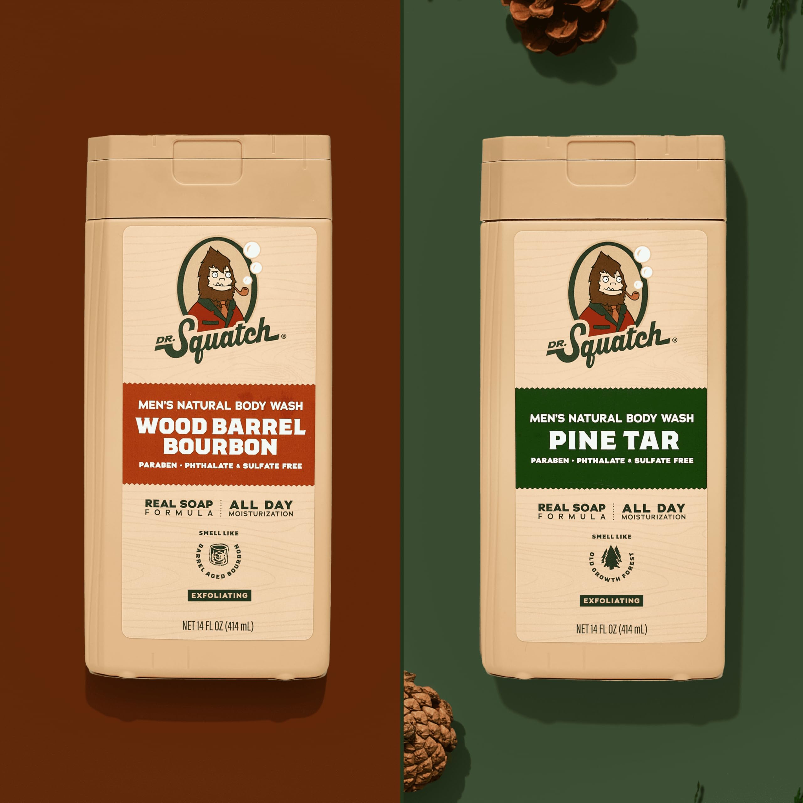 Dr. Squatch bottle splash reveals creamy lather for skin-friendly cleansing.