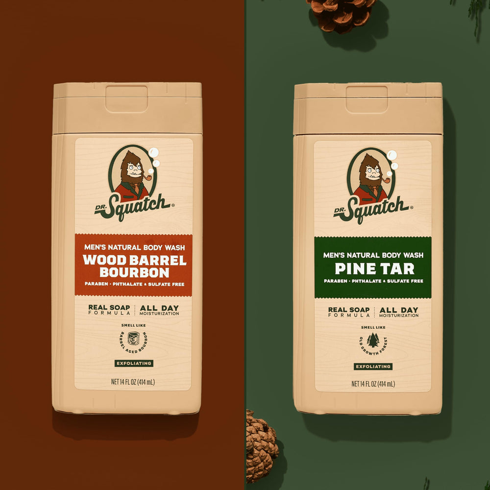 Dr. Squatch bottle splash reveals creamy lather for skin-friendly cleansing.