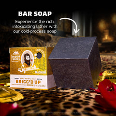 Close-up of rich lather forming on skin with Bricc’d Up soap