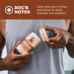 Dr. Squatch deodorant featuring charcoal and postbiotics for odor control