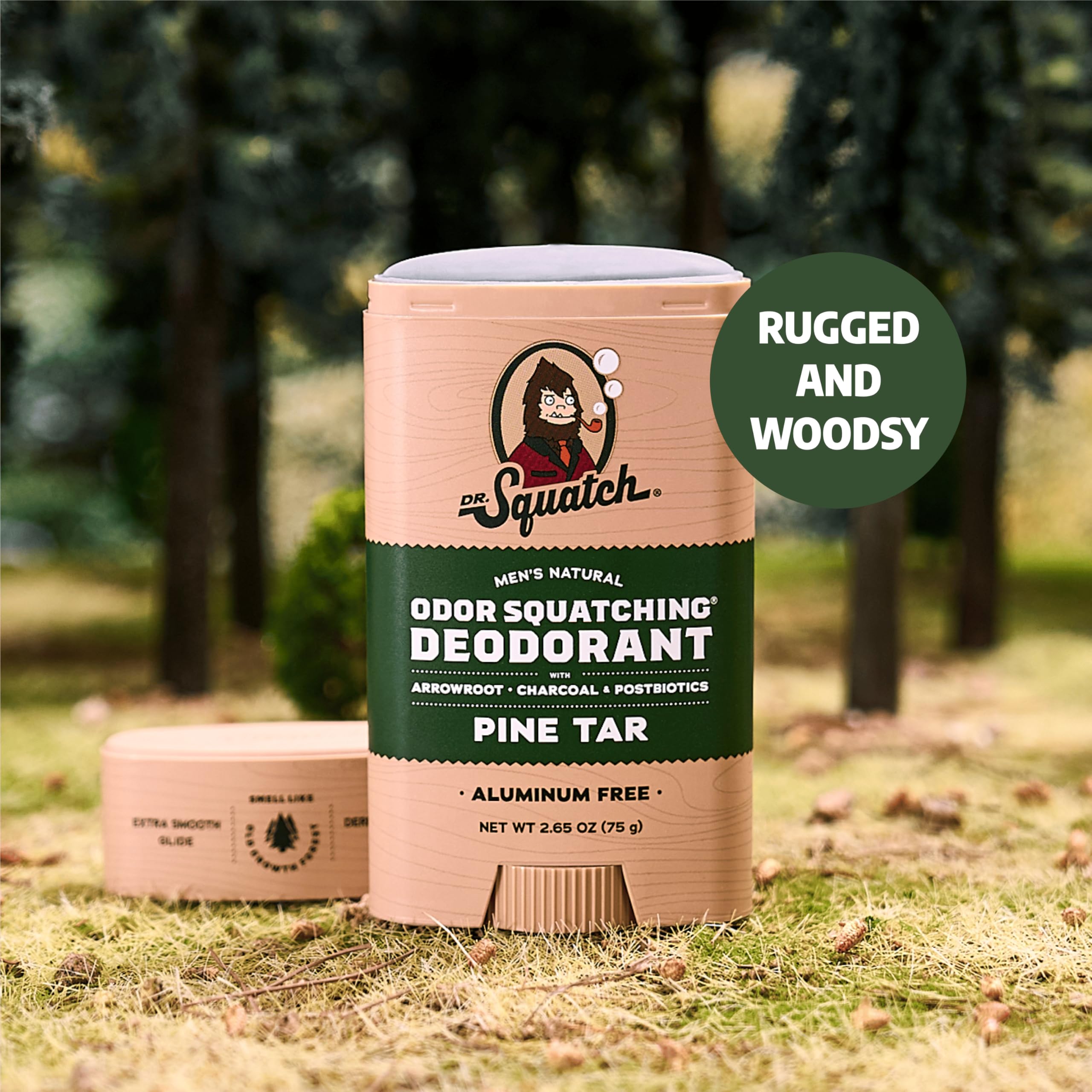Dr. Squatch charcoal and postbiotics deodorant for skin-friendly care.