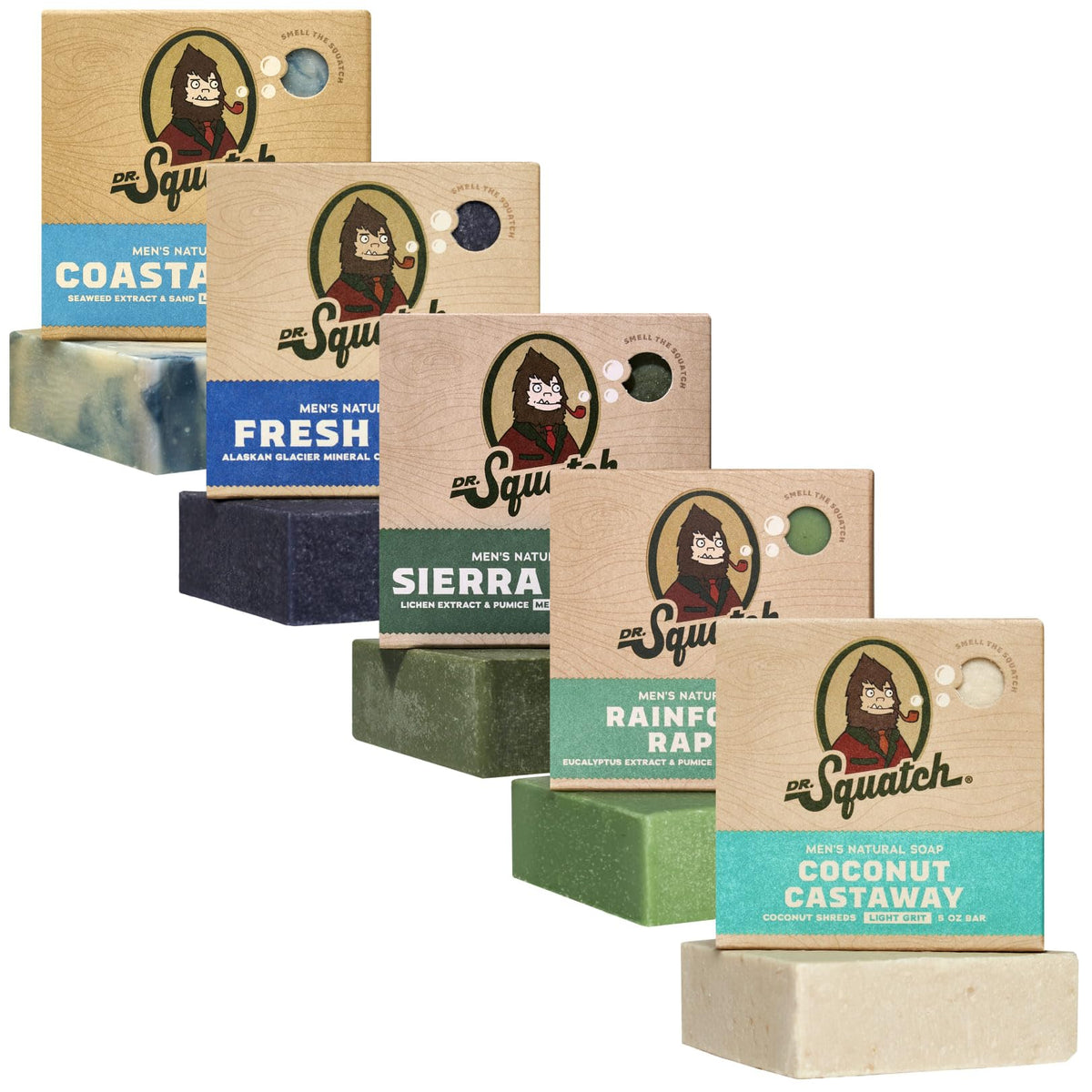Dr. Squatch Coastal Mist bar soap with refreshing scent and creamy lather.