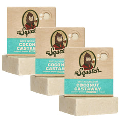 Dr. Squatch Coconut Castaway bar front view highlighting natural oils for a refreshing cleanse.