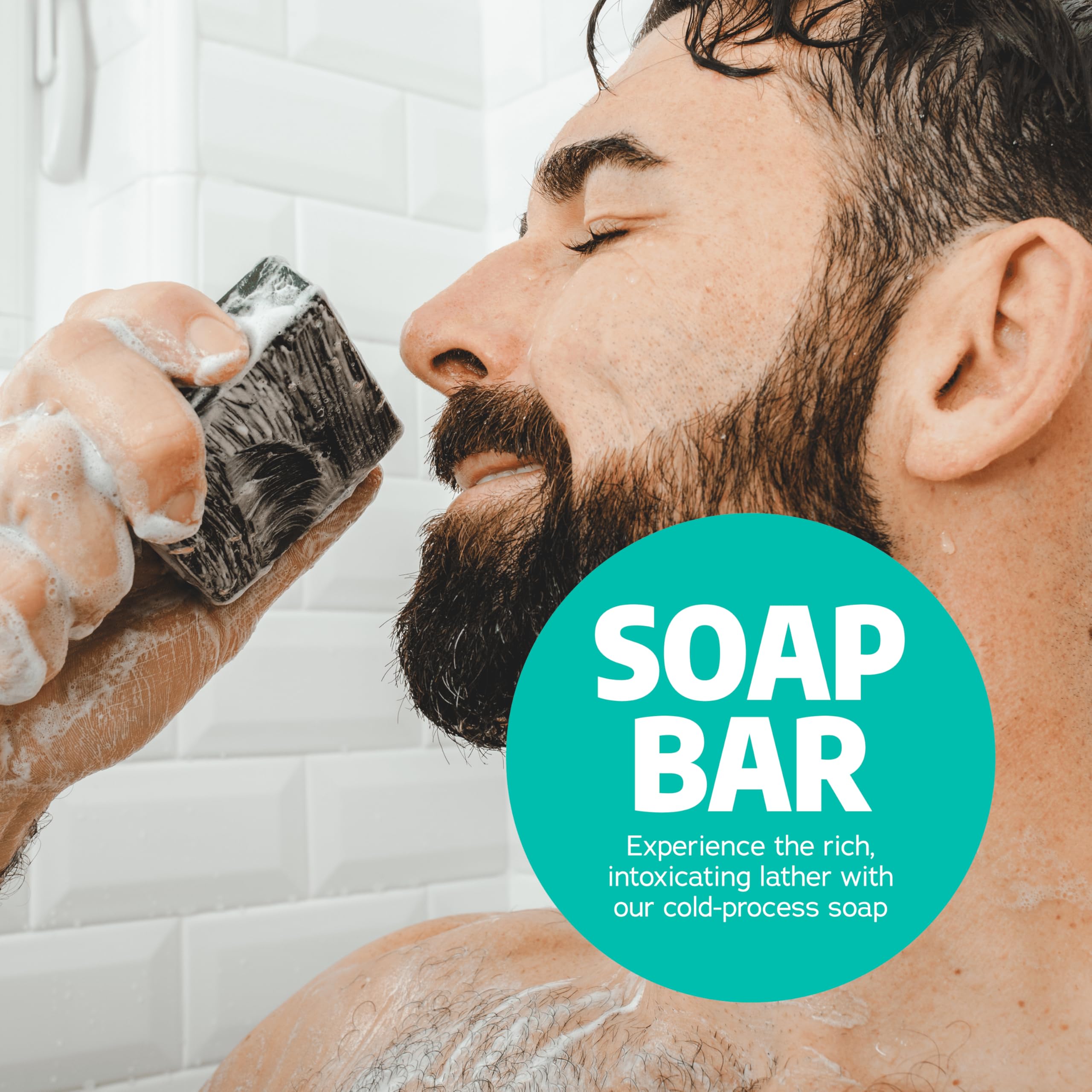 Dr. Squatch Coconut Castaway bar shows kaolin clay for gentle exfoliation.