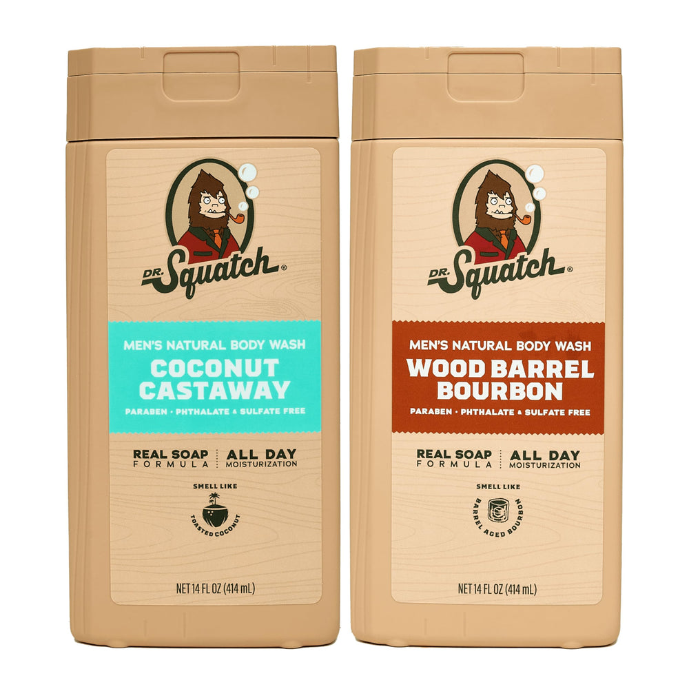 Dr. Squatch Coconut Castaway bottle for daily cleansing and lasting scent.