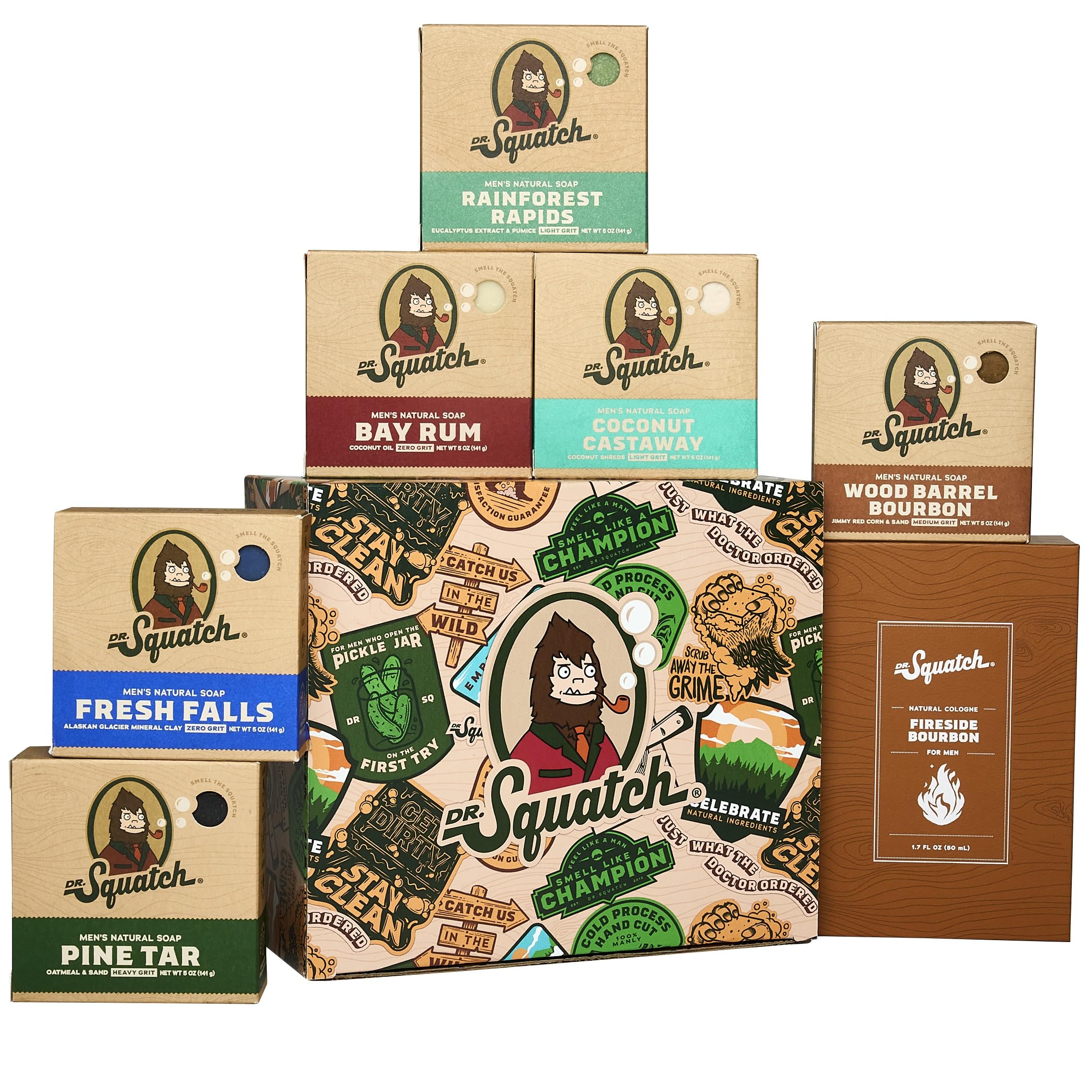 Dr. Squatch Cologne Gift Box displaying a legendary scent set for gifting