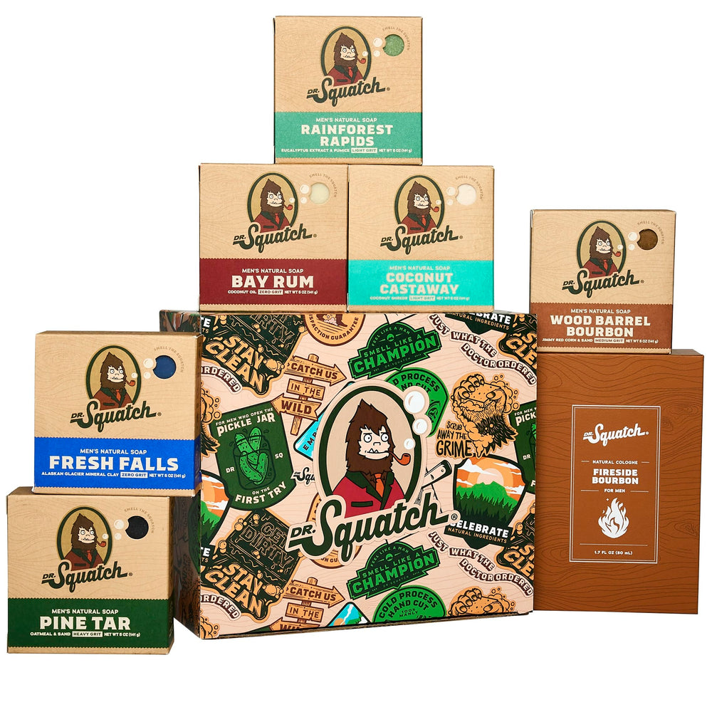 Dr. Squatch Cologne Gift Box displaying a legendary scent set for gifting