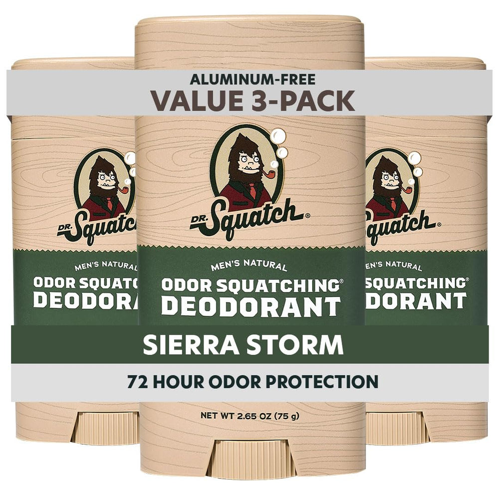 Dr. Squatch Mountain Meadow deodorant 3-pack front view for natural odor protection.