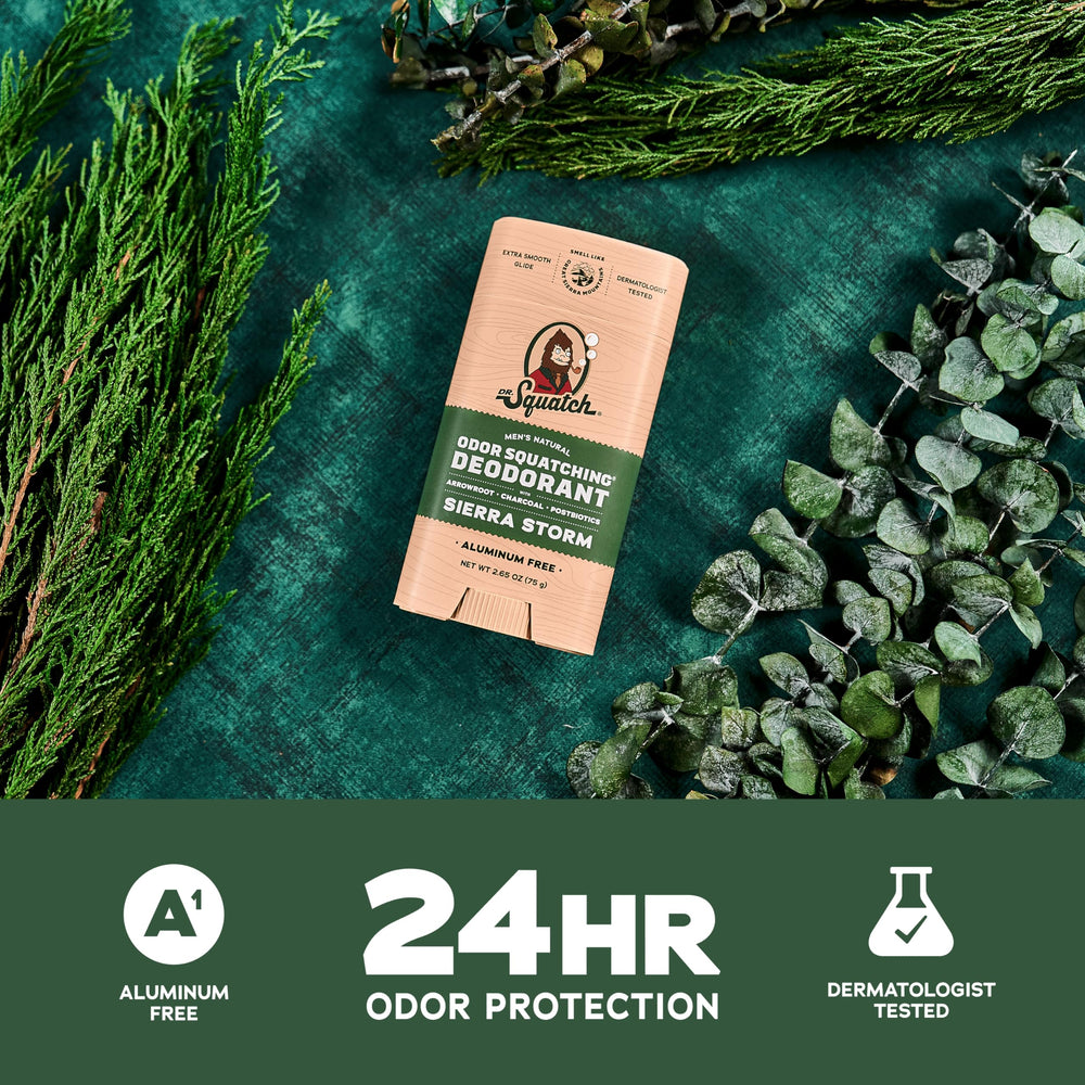 Dr. Squatch deodorant apply stick demonstrates after-shower use for freshness.