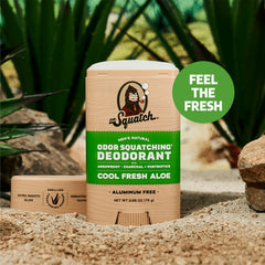 Dr. Squatch deodorant with charcoal and postbiotics for long-lasting freshness.