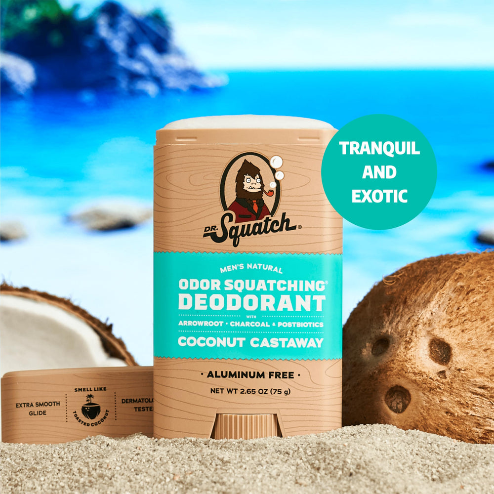 Dr. Squatch charcoal powder texture close-up highlighting odor control.