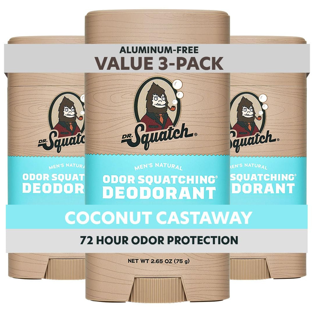 Dr. Squatch Coconut Castaway deodorant stick front view for long-lasting freshness.