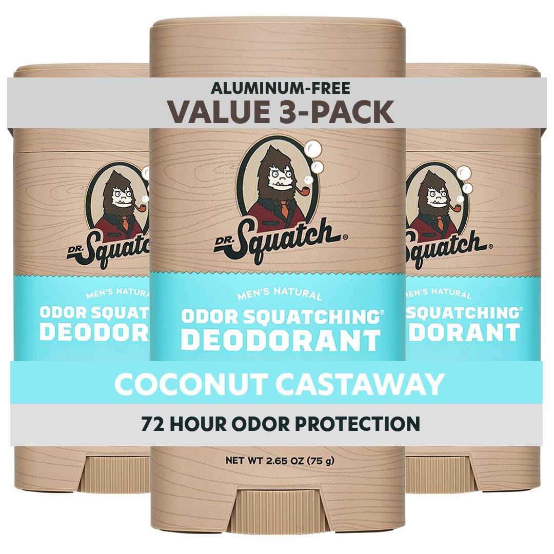 Dr. Squatch Coconut Castaway deodorant stick front view for long-lasting freshness.